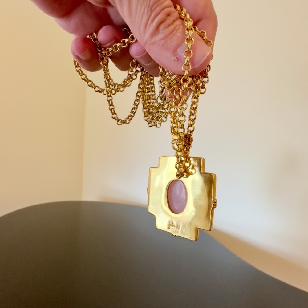 Vintage Authentic Luxury Bohemian RARE Julie Vos Rose Quartz Cross Necklace - Picture 10 of 17